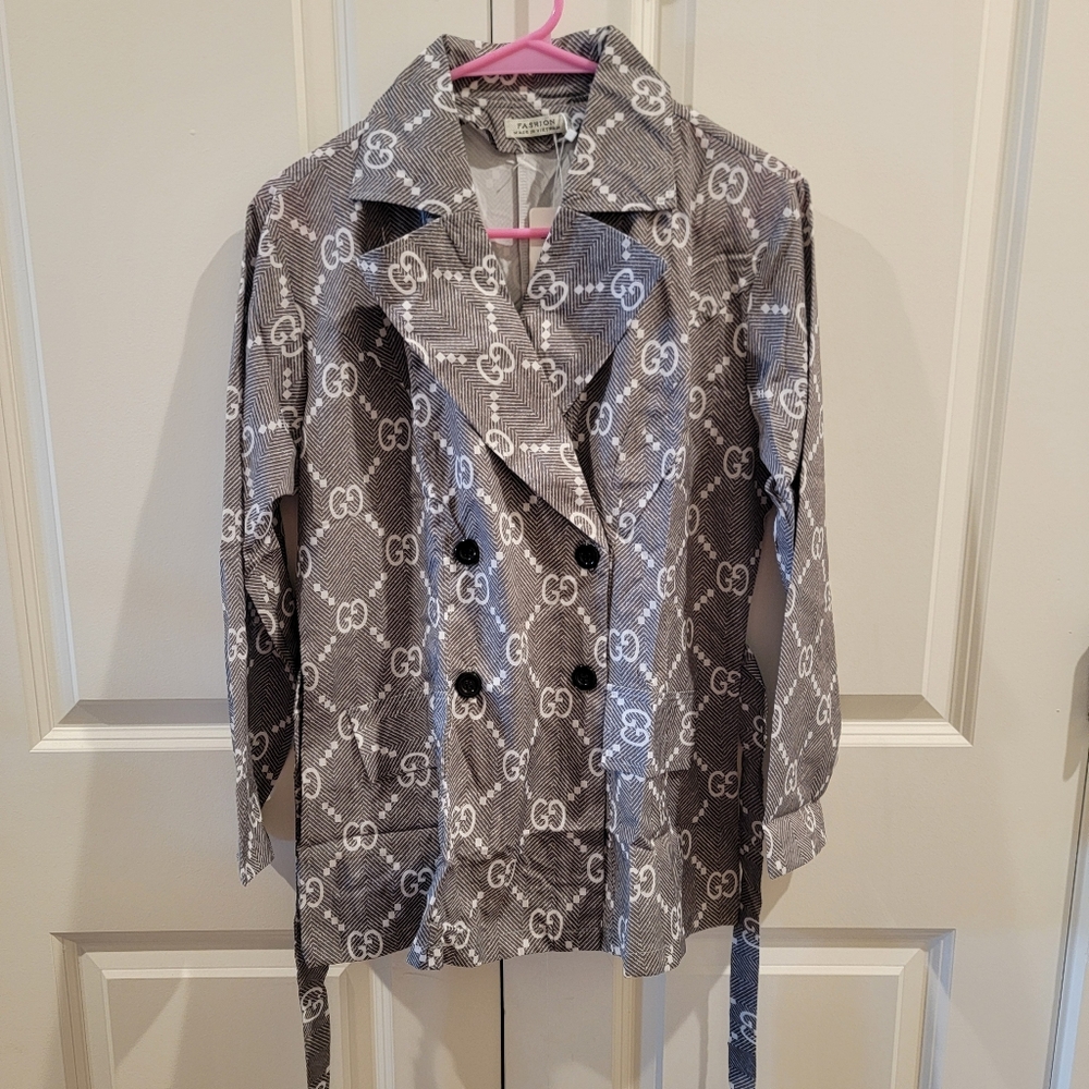 Gray GG Pattern Button Down Long sleeve With Belt… - image 2